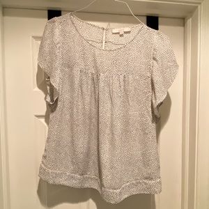LOFT flutter sleeve white and black top Sz M